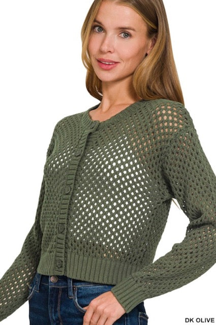 Hunter Green Crocheted Cardi