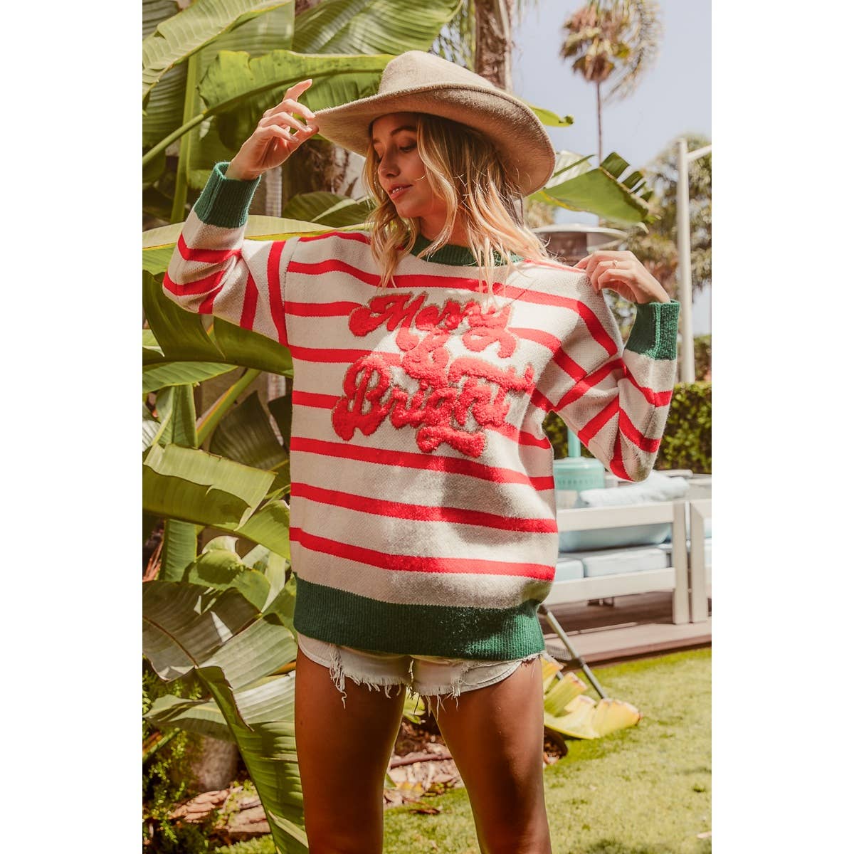 Merry and Bright Striped Christmas Sweater