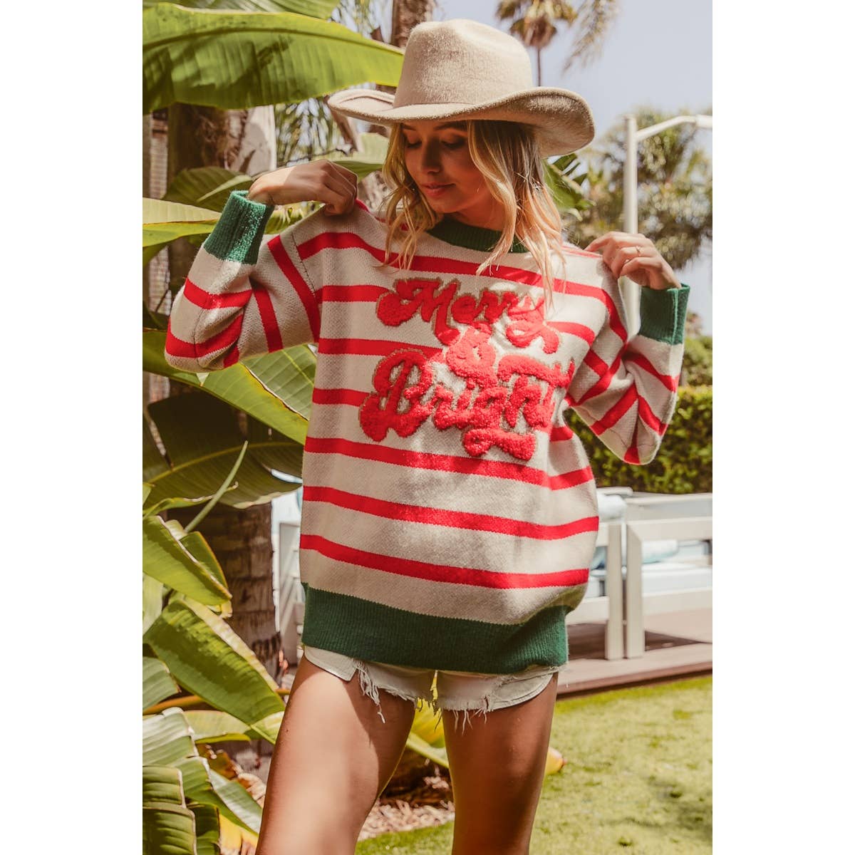 Merry and Bright Striped Christmas Sweater