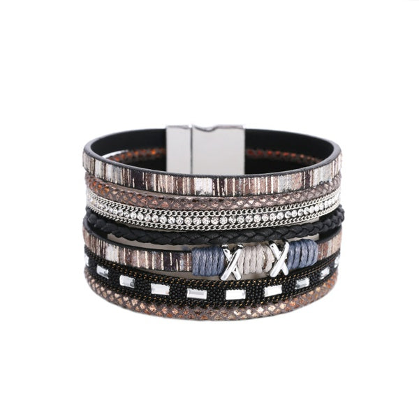 Cuff-Style Stacker Bracelet-Black, Beige