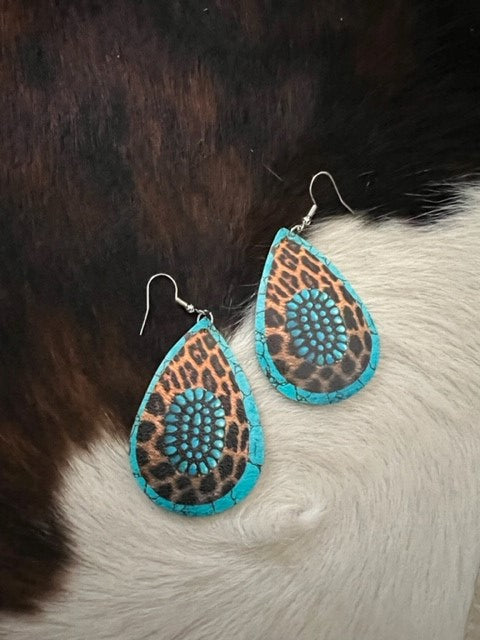 Vintage Leopard/Turquoise Earrings
