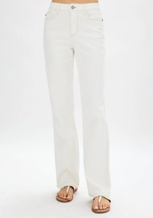 Judy Blue Ecru High-waisted Straight Leg Jeans