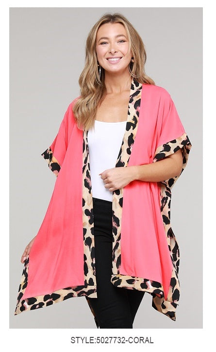 Coral/Leopard Print Kimono-LAST ONE!