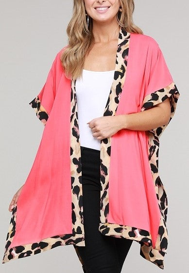 Coral/Leopard Print Kimono-LAST ONE!