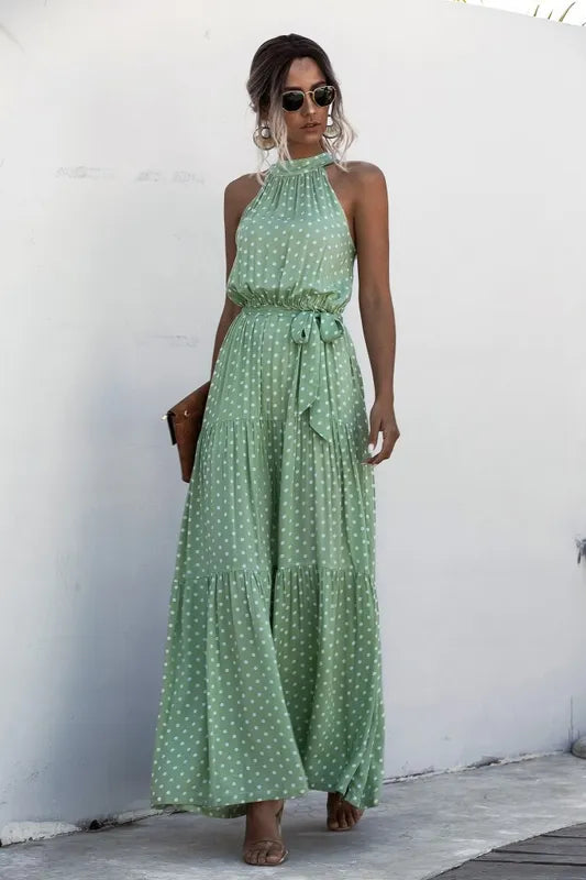 Timeless Dress-Green/White Dot--Final Sale Last One Size M