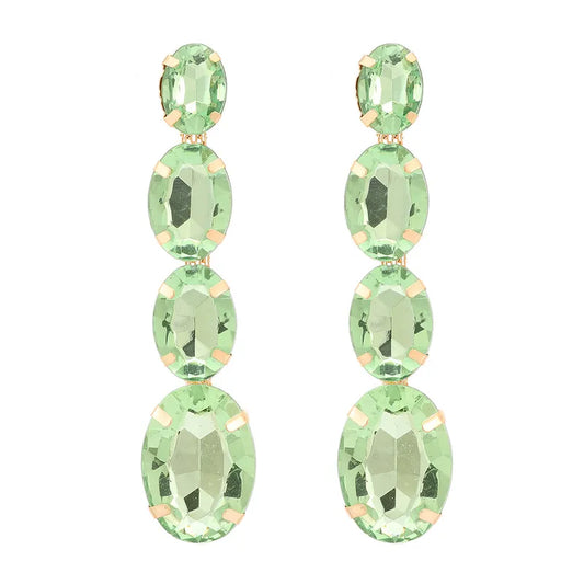 Crystal Drop Earrings-Light Green, Light Pink, Fushia