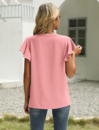 Chiffon Short Sleeve Shirt-PINK