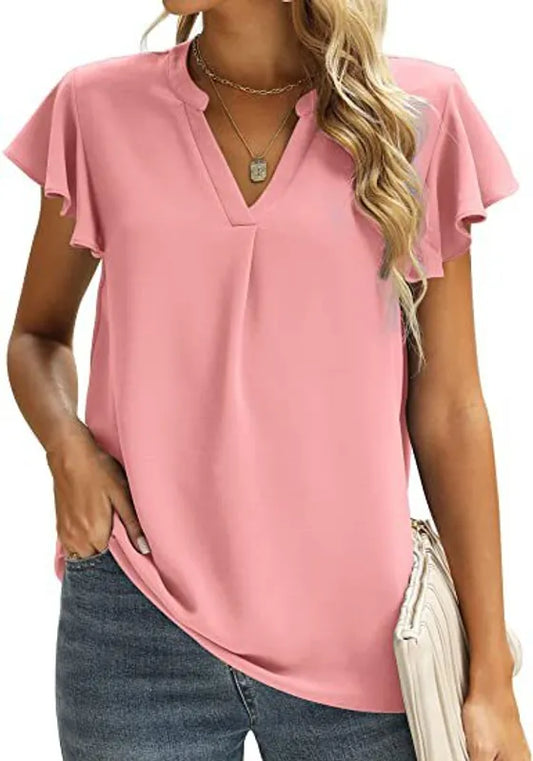 Chiffon Short Sleeve Shirt-PINK