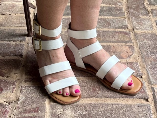 Qupid White Buckle Up Sandals--FINAL SALE