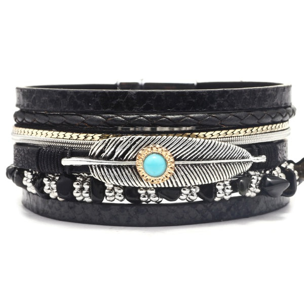 Bracelet Cuff Style with Alloy Feather-Black, Gray, Brown-FINAL SALE