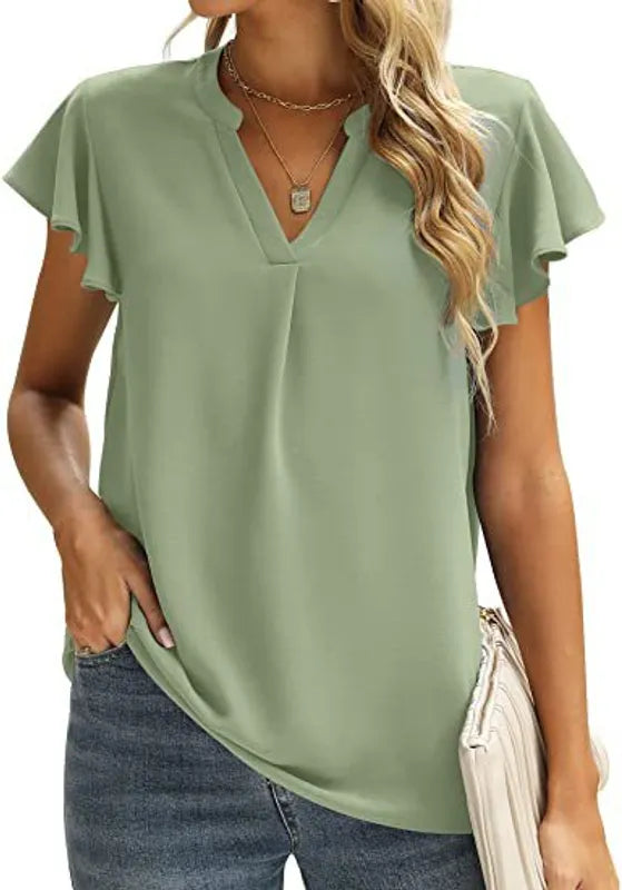 Chiffon Short Sleeve Shirt-SAGE