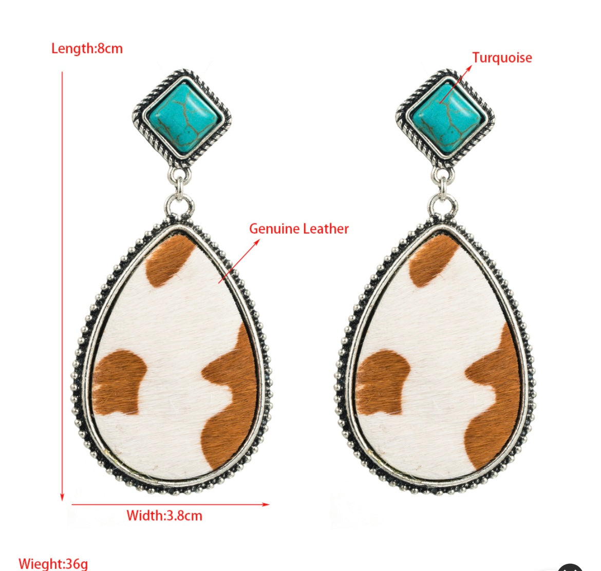 Cowprint/Turquoise Earrings--Light-LAST PAIR